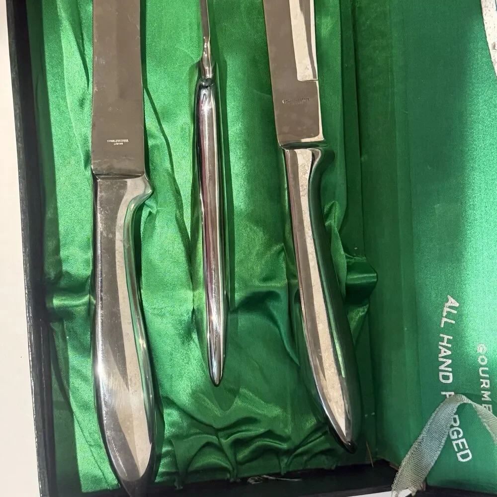 Vintage Riviera Custom-Concave Stainless Samuri 3 Pc Carving Set Japan with box